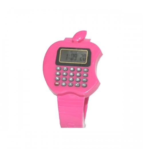 Apple Shape Digital Watch With Calculator, Kids Fashion Watch, Pink Color